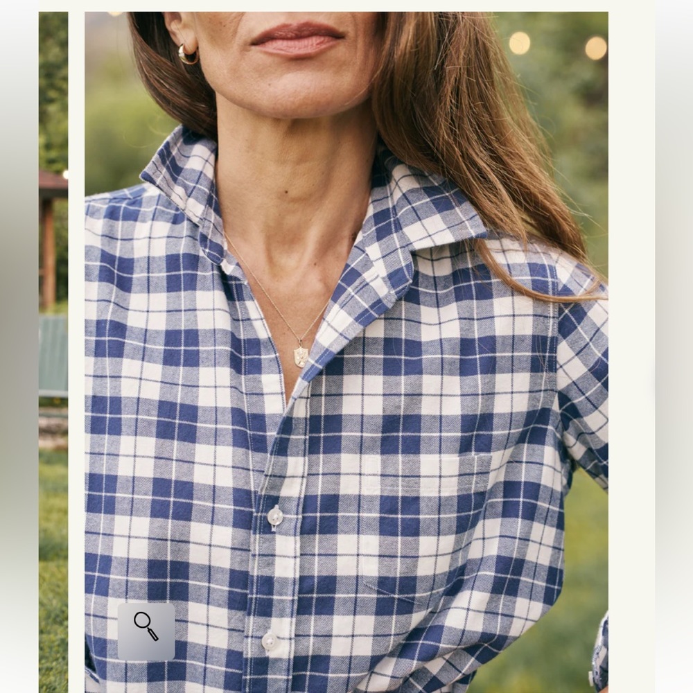 Frank & Eileen BARRY Tailored Button-Up Shirt sz XS blue & white plaid checkered - Picture 4 of 10